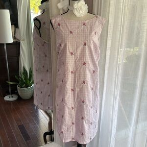 🎀 NWT Kim Rogers Women's PINK Gingham Floral Embroidered Sleeveless Dress Large
